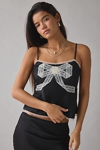 LoveShackFancy Arise Bow Applique Lace Trim Satin Cami