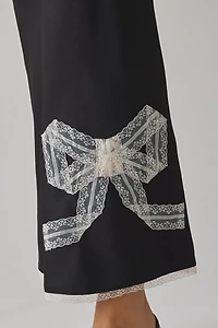 LoveShackFancy Vallis Bow Applique Lace Trim Satin Slip Midi Skirt