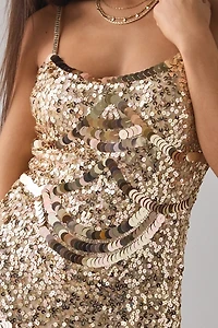 LoveShackFancy Lira Gold Sequin Mini Dress
