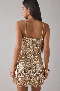 LoveShackFancy Lira Gold Sequin Mini Dress
