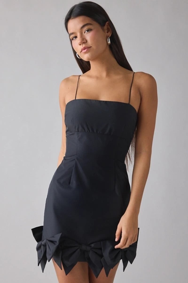 LoveShackFancy Kennedi Black Bow Detail Mini Dress