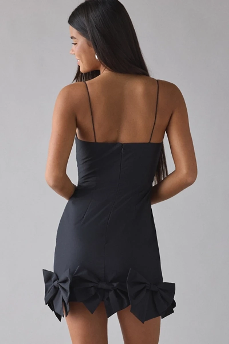 LoveShackFancy Kennedi Black Bow Detail Mini Dress