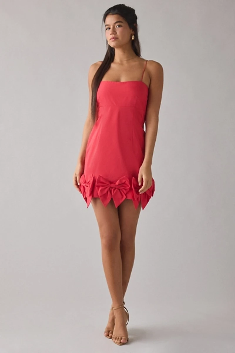 LoveShackFancy Kennedi Red Bow Detail Mini Dress