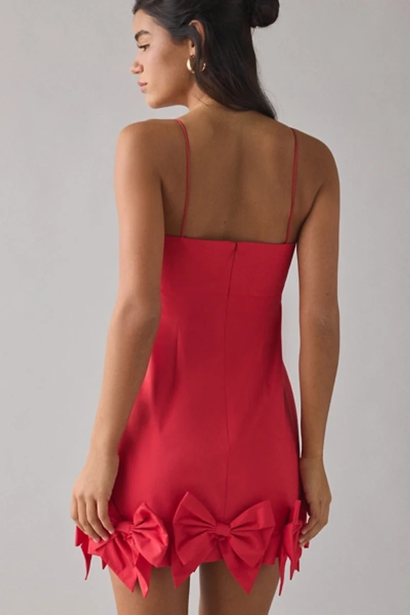 LoveShackFancy Kennedi Red Bow Detail Mini Dress