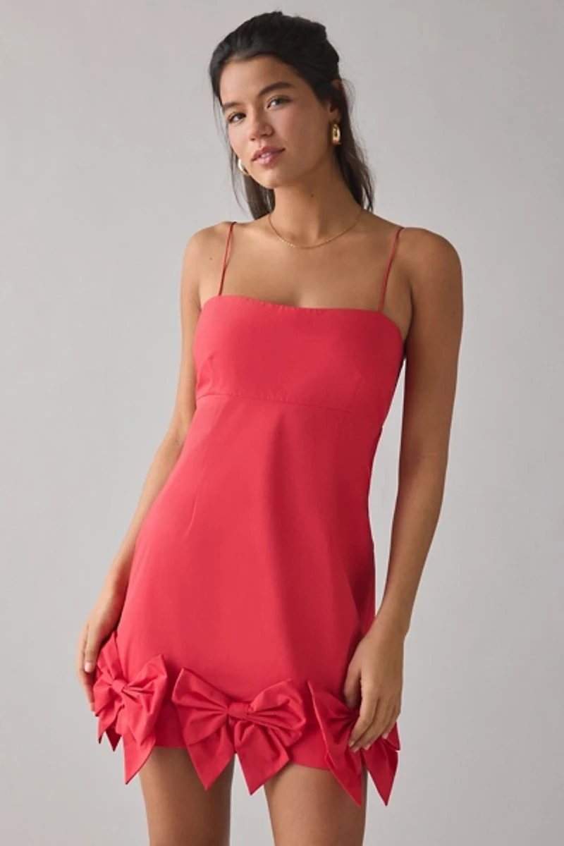 LoveShackFancy Kennedi Red Bow Detail Mini Dress