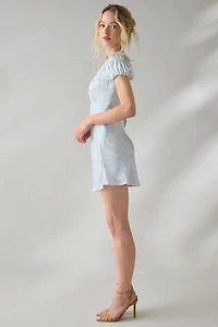 LoveShackFancy Sylara Short Sleeve Lace Trim Silk Mini Dress