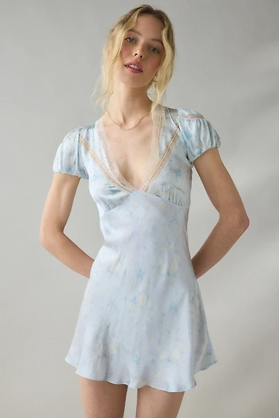 LoveShackFancy Sylara Short Sleeve Lace Trim Silk Mini Dress