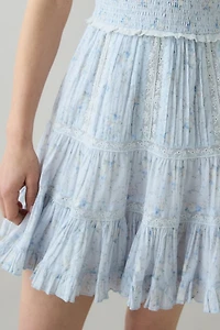 LoveShackFancy Presline Flutter Sleeve Lace Trim Mini Dress