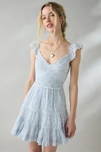 LoveShackFancy Presline Flutter Sleeve Lace Trim Mini Dress