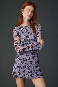 Motel Selvia Velvet Floral Flocked Check Mesh Mini Dress