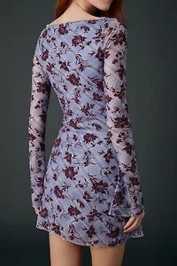 Motel Selvia Velvet Floral Flocked Check Mesh Mini Dress