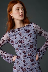 Motel Selvia Velvet Floral Flocked Check Mesh Mini Dress