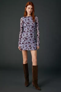 Motel Selvia Velvet Floral Flocked Check Mesh Mini Dress