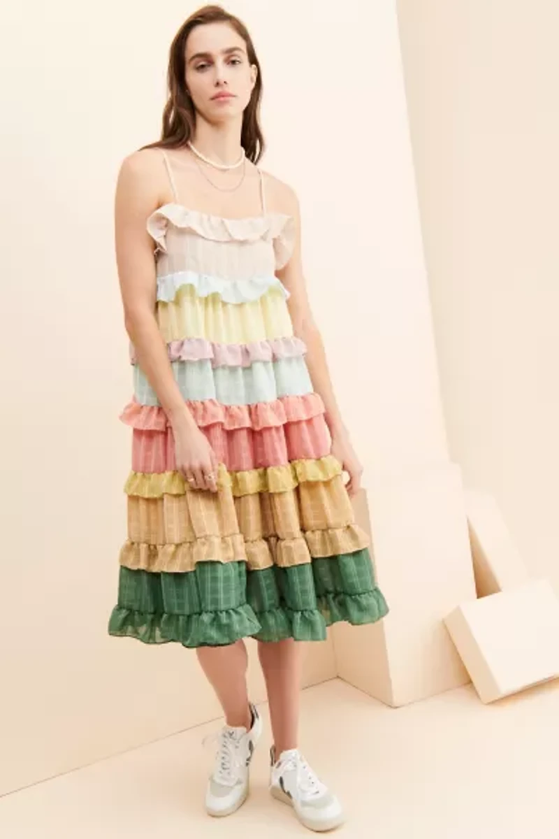 Sweet en Forme Tiered Colorblock Midi Dress