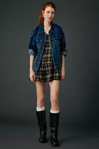 Motel Miyori Square Neck Tie-Strap Plaid Mini Dress