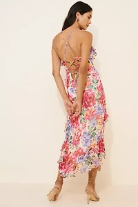 Dress Forum Asymmetric Floral Midi Dress