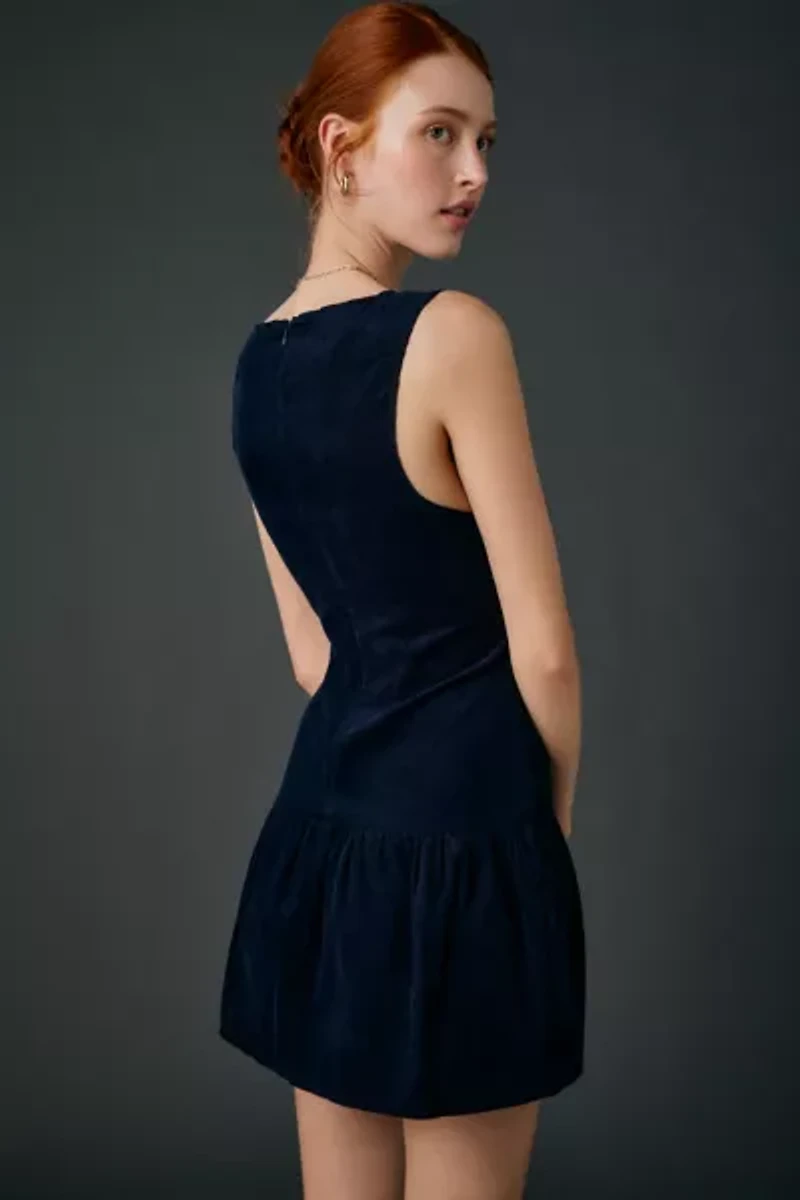 Motel Sarabi Plunging Drop Waist Corduroy Mini Dress