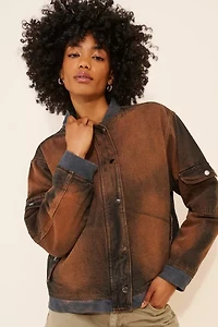 Daisy Street Acid Wash Denim Bomber
