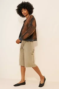 Daisy Street Acid Wash Denim Bomber