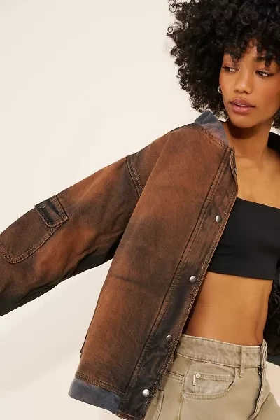 Daisy Street Acid Wash Denim Bomber