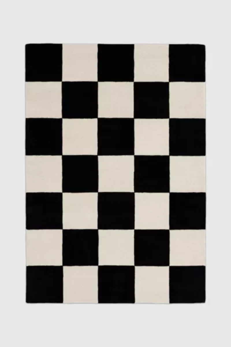 Jubi B&W Large Checkered Hand Tufted Wool Rug