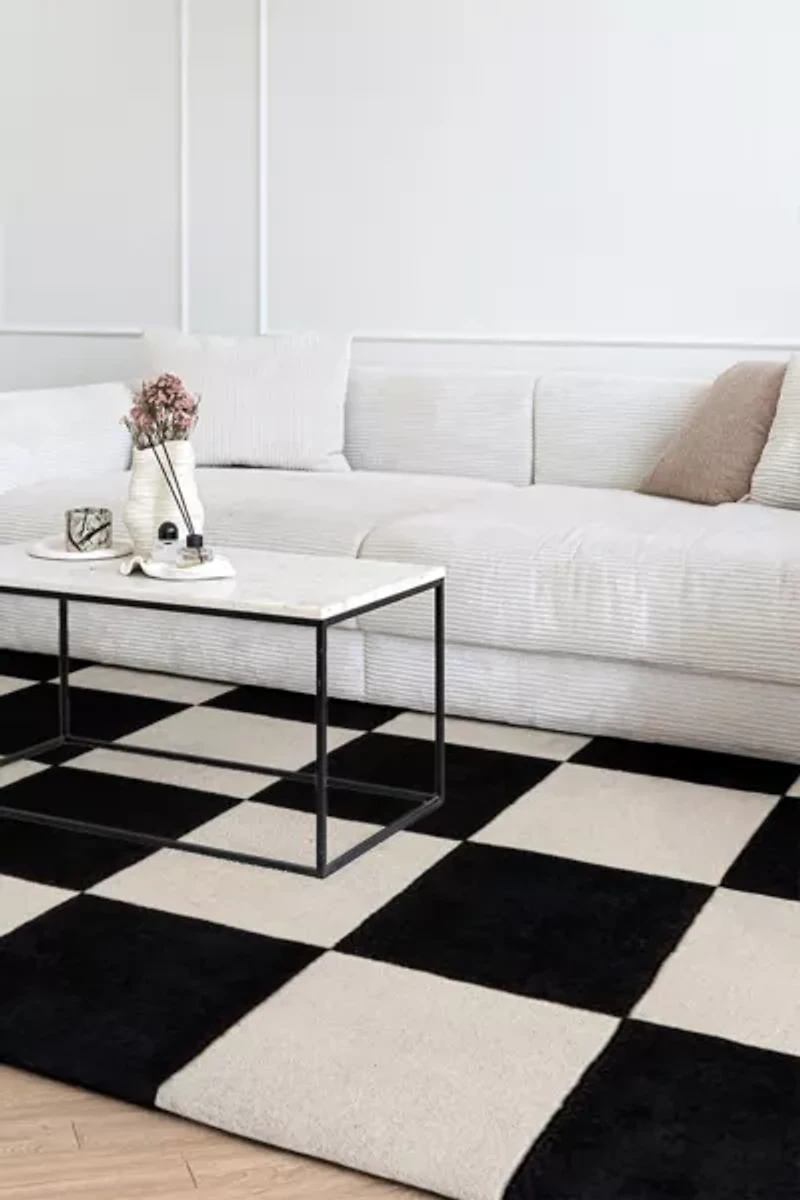 Jubi B&W Large Checkered Hand Tufted Wool Rug