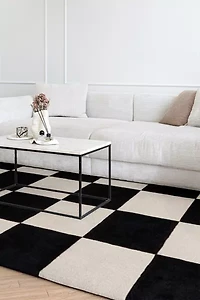 Jubi B&W Large Checkered Hand Tufted Wool Rug