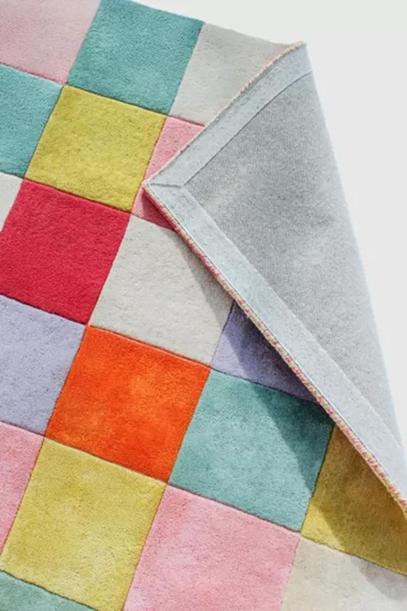 Jubi Colorful Checkered Hand Tufted Wool Rug