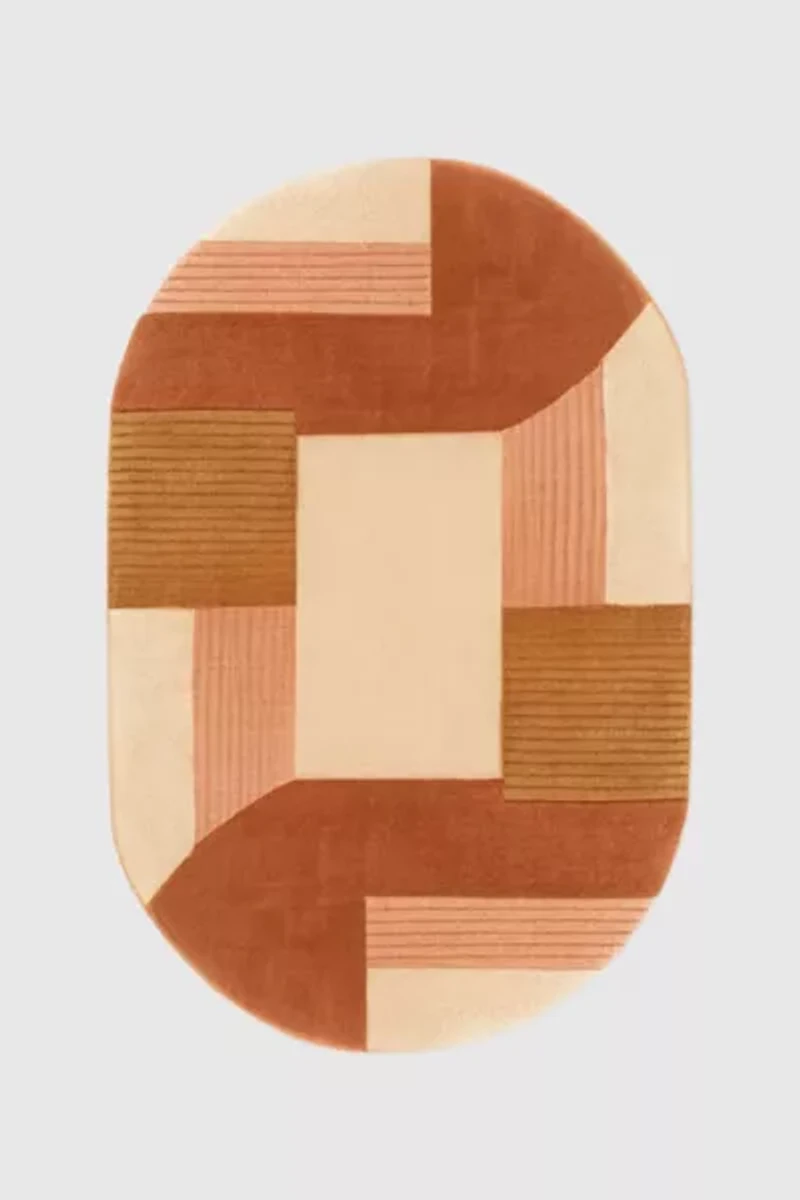 Jubi Neutral Mosaic Oval Hand Tufted Wool Rug