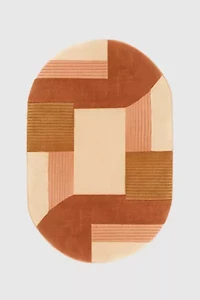 Jubi Neutral Mosaic Oval Hand Tufted Wool Rug