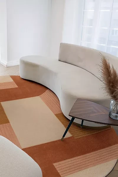 Jubi Neutral Mosaic Oval Hand Tufted Wool Rug