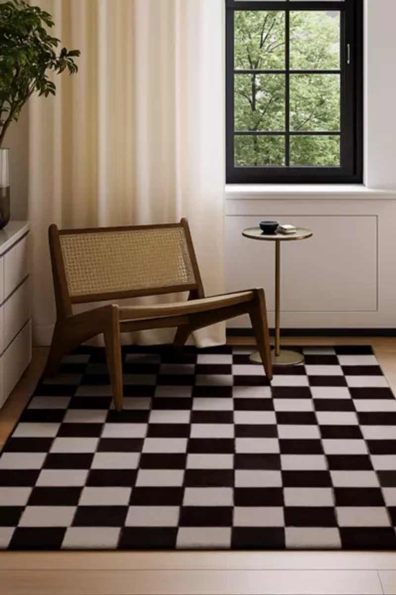 Jubi B&W Small Checkered Hand Tufted Wool Rug