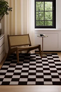 Jubi B&W Small Checkered Hand Tufted Wool Rug