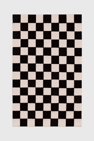 Jubi B&W Small Checkered Hand Tufted Wool Rug