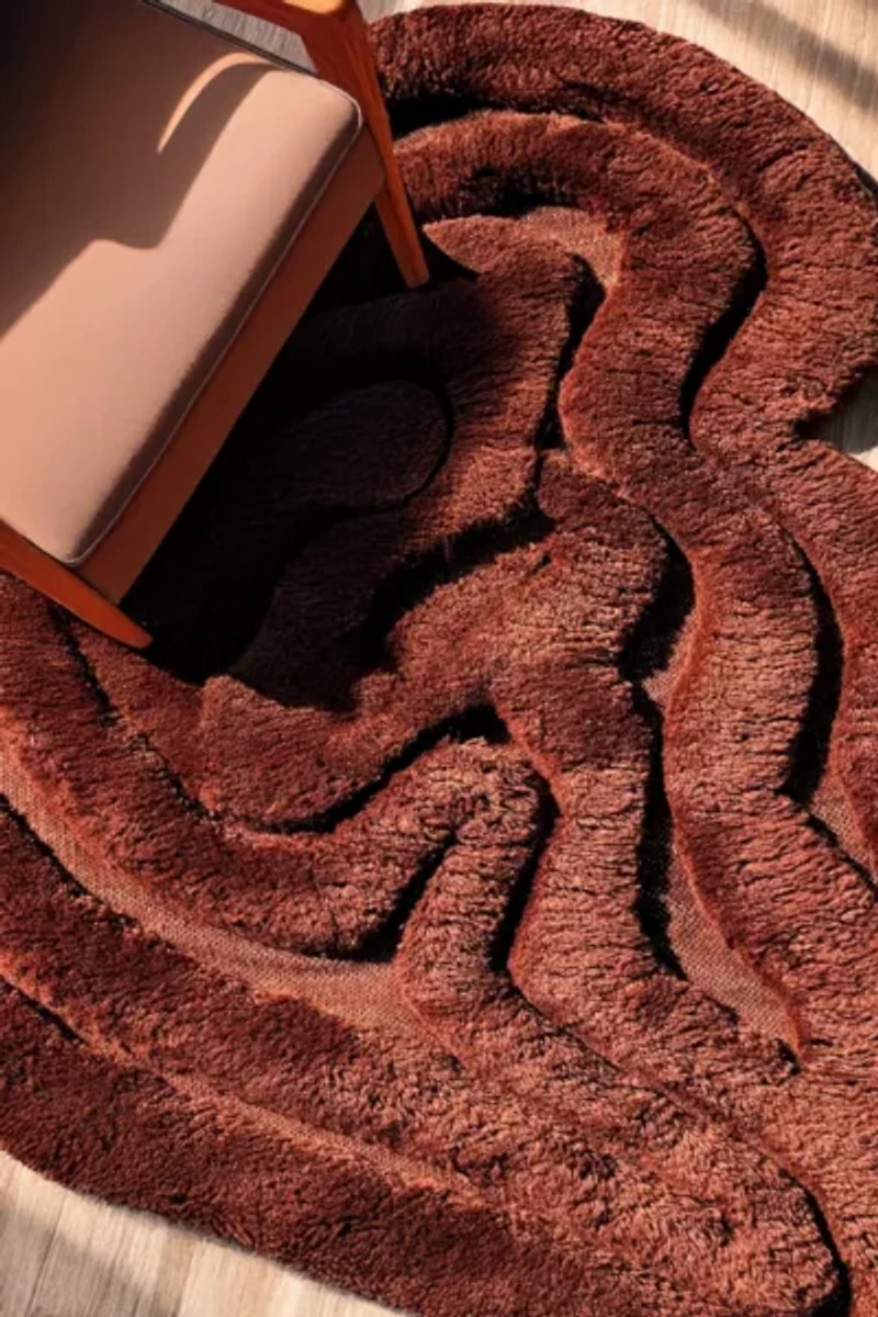 Jubi Rolling Tides Organic Shaped Shag Wool Rug