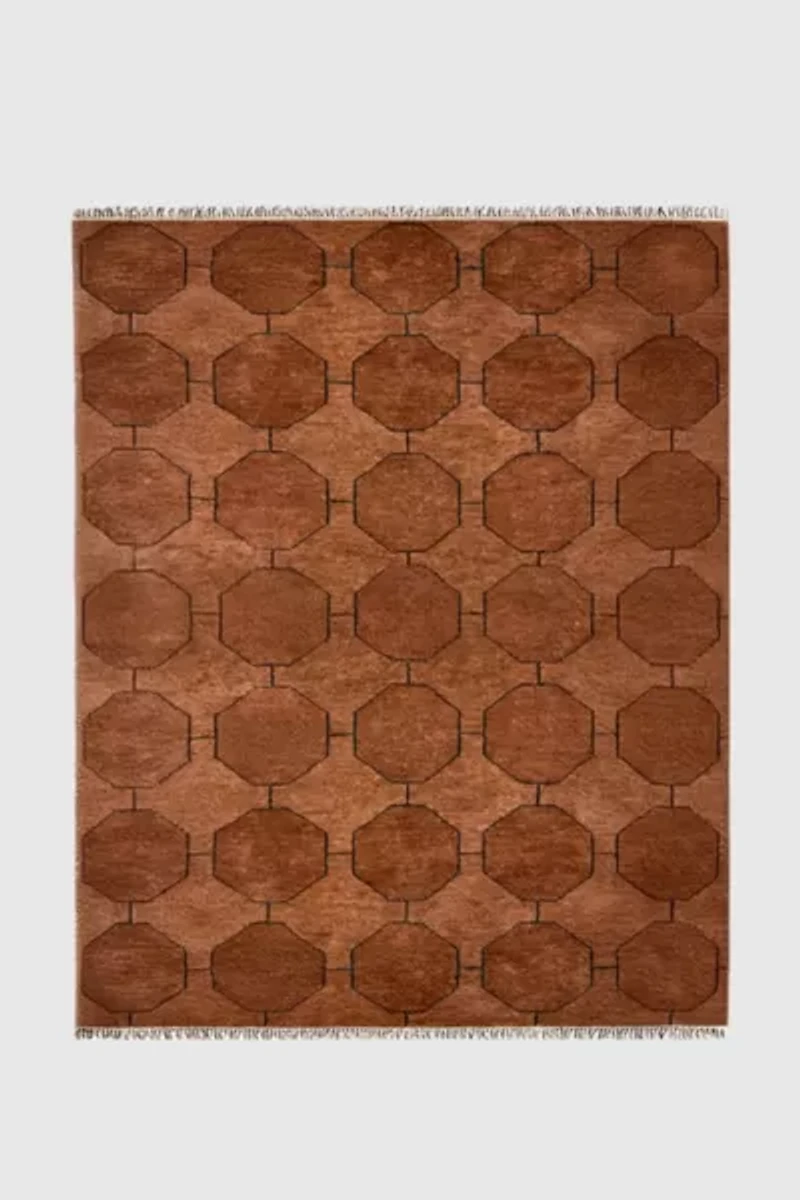 Jubi Brown Octagon Hand-Knotted Geometric Wool Rug