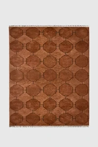 Jubi Brown Octagon Hand-Knotted Geometric Wool Rug