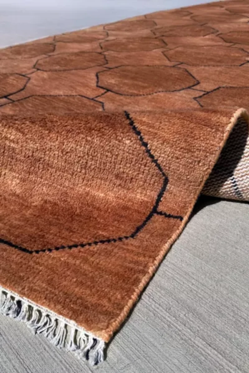 Jubi Brown Octagon Hand-Knotted Geometric Wool Rug