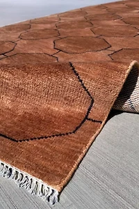 Jubi Brown Octagon Hand-Knotted Geometric Wool Rug