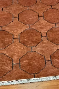 Jubi Brown Octagon Hand-Knotted Geometric Wool Rug