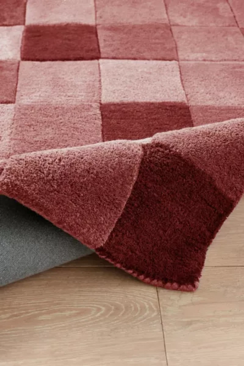 Jubi Burgundy Checkered Hand Tufted Wool Rug