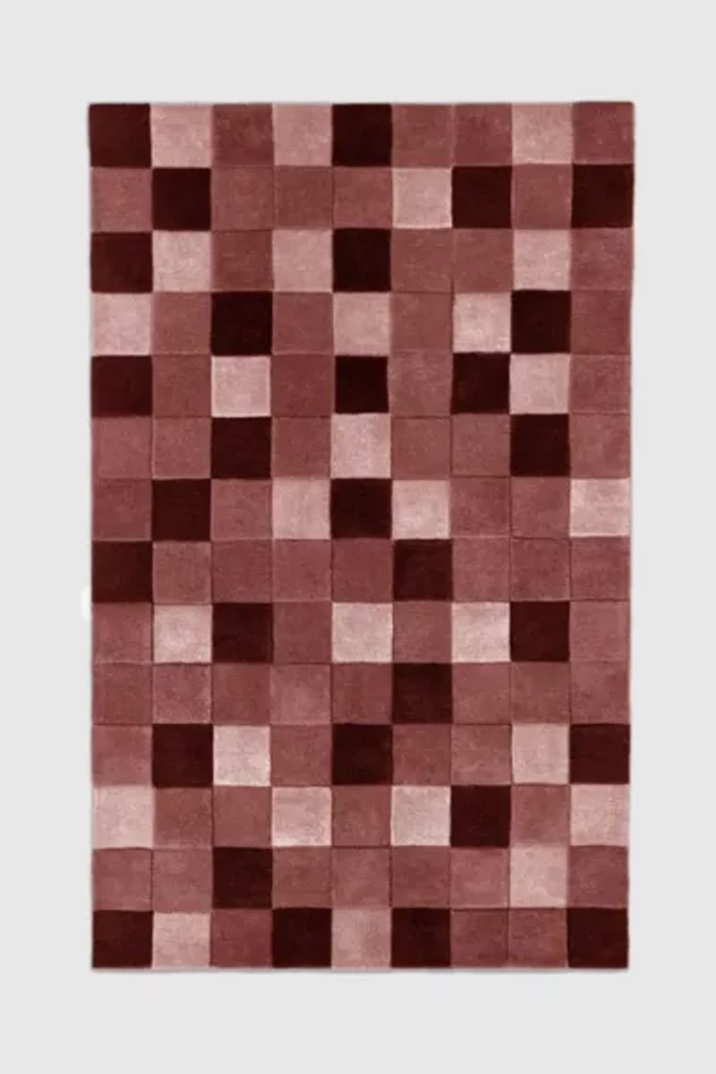 Jubi Burgundy Checkered Hand Tufted Wool Rug
