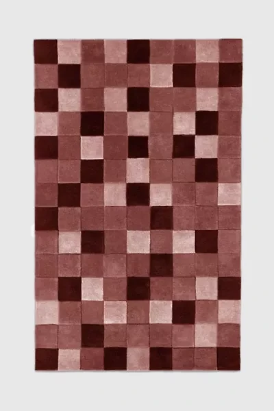 Jubi Burgundy Checkered Hand Tufted Wool Rug