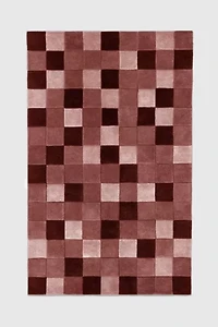 Jubi Burgundy Checkered Hand Tufted Wool Rug
