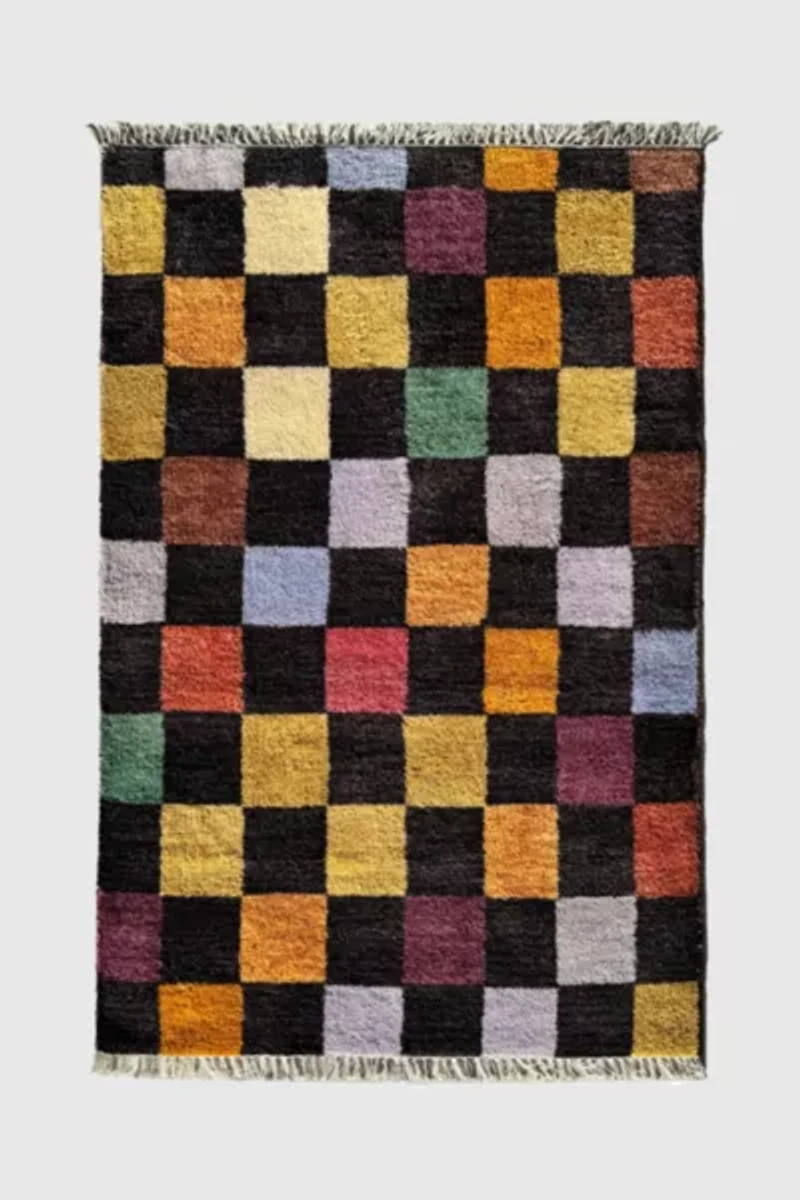 Jubi Colorful Checkered Hand Knotted Wool Rug