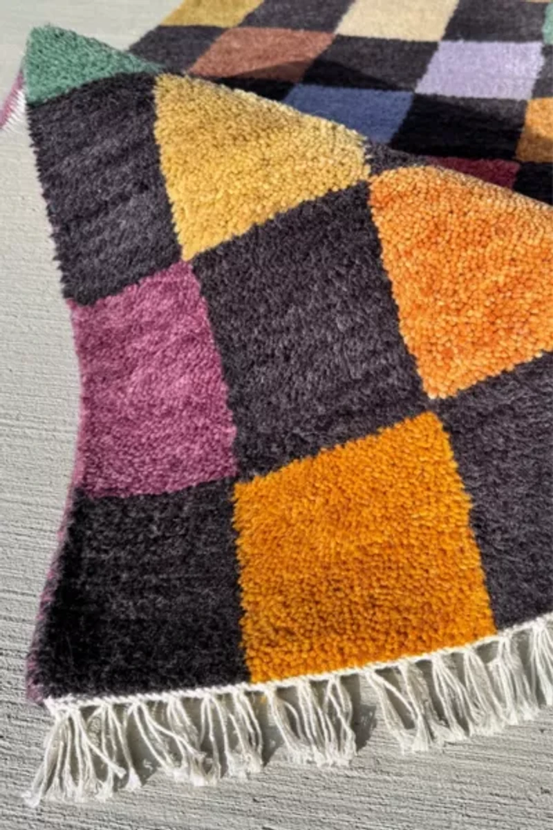 Jubi Colorful Checkered Hand Knotted Wool Rug