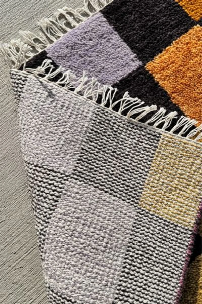 Jubi Colorful Checkered Hand Knotted Wool Rug