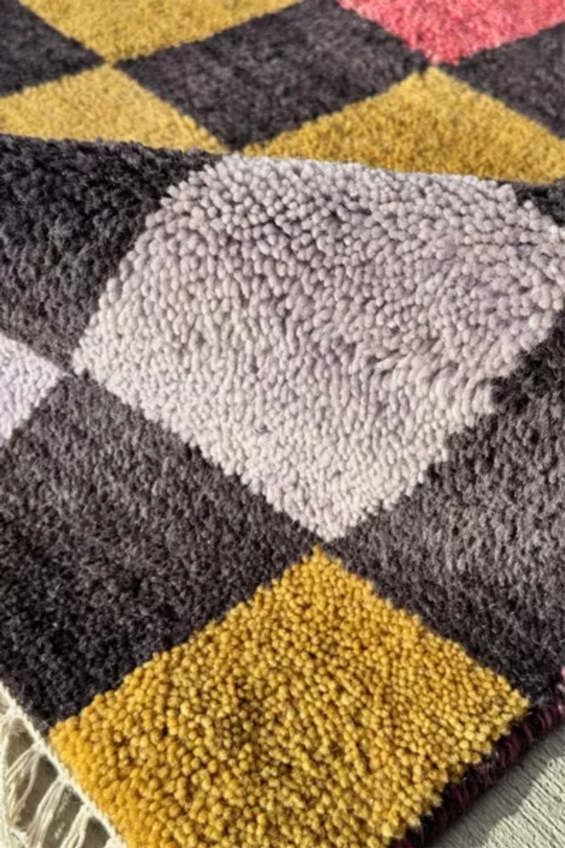 Jubi Colorful Checkered Hand Knotted Wool Rug