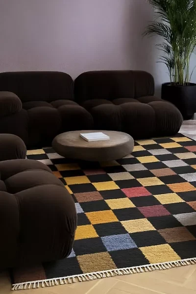 Jubi Colorful Checkered Hand Knotted Wool Rug