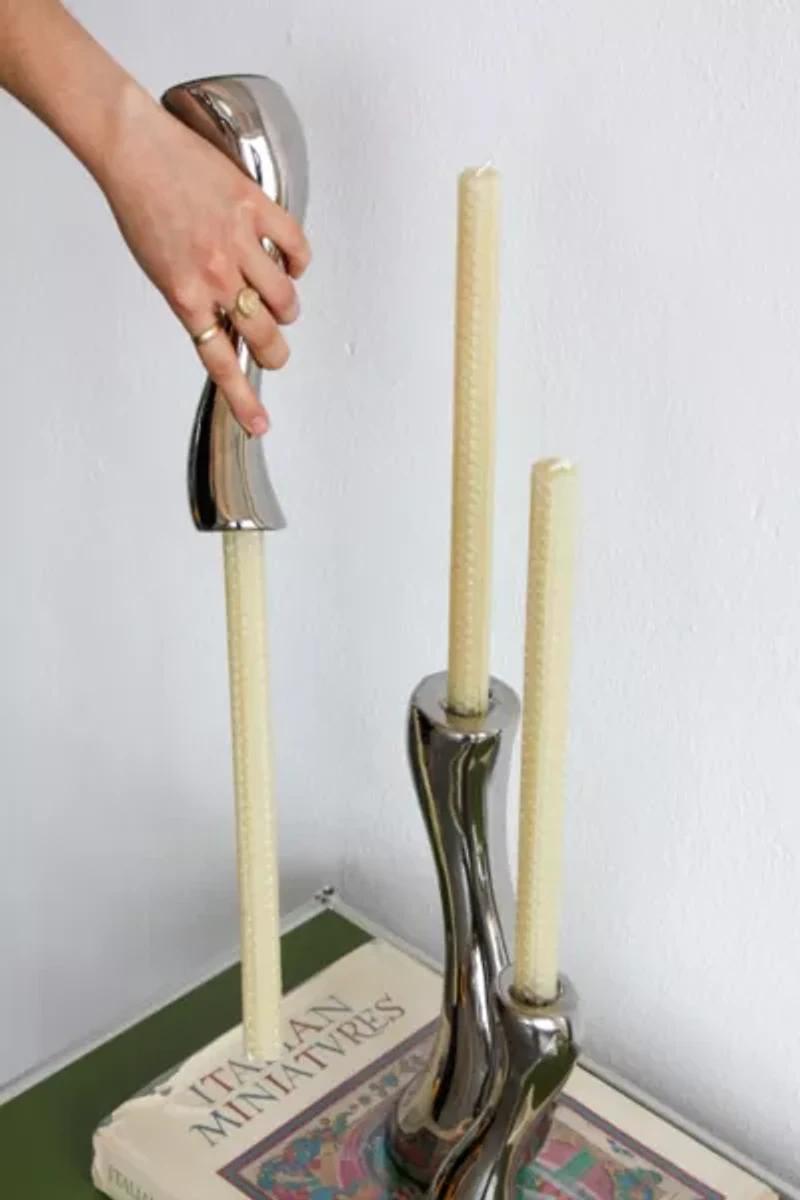 Dupe Wavy Chrome Candleholder Set